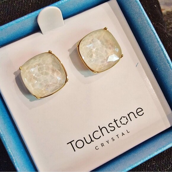 #Touchstone Crystal Squared Off Linen Stud Earrings #NWT #NIB - Picture 1 of 2
